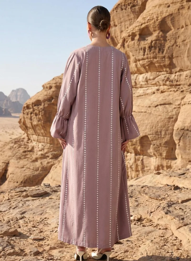 ISHIN  Pink thread embroidered Abaya with Hijab for Women | Best Price UAE